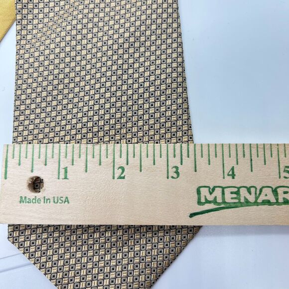 Tommy Hilfiger Yellow Navy Birdseye Dot Print 100% Silk Long Tie - Picture 9 of 10